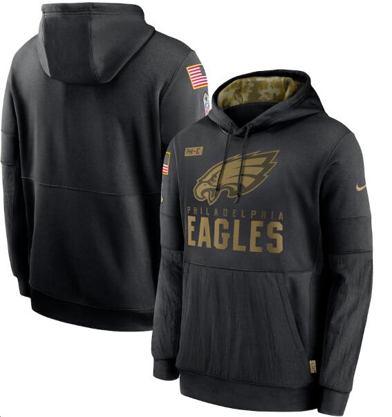 Youth Philadelphia Eagles Black 2020 Salute to Service Therma Pullover Hoodie